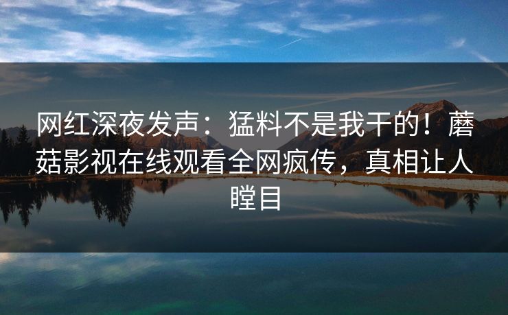 网红深夜发声：猛料不是我干的！蘑菇影视在线观看全网疯传，真相让人瞠目