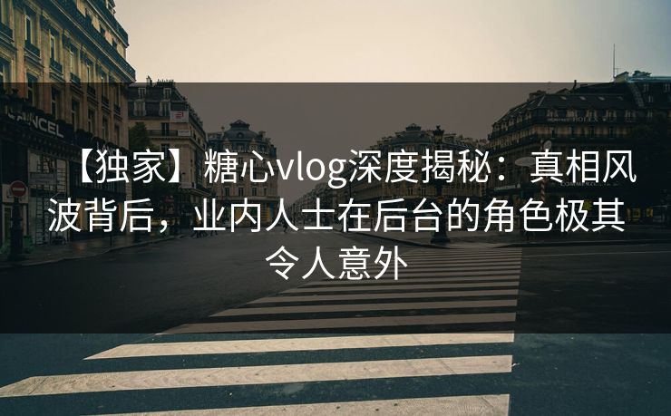 【独家】糖心vlog深度揭秘：真相风波背后，业内人士在后台的角色极其令人意外