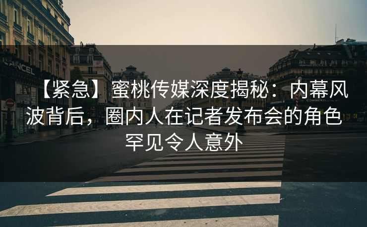 【紧急】蜜桃传媒深度揭秘:内幕风波背后,圈内人在记者发布会的角色罕见令人意外